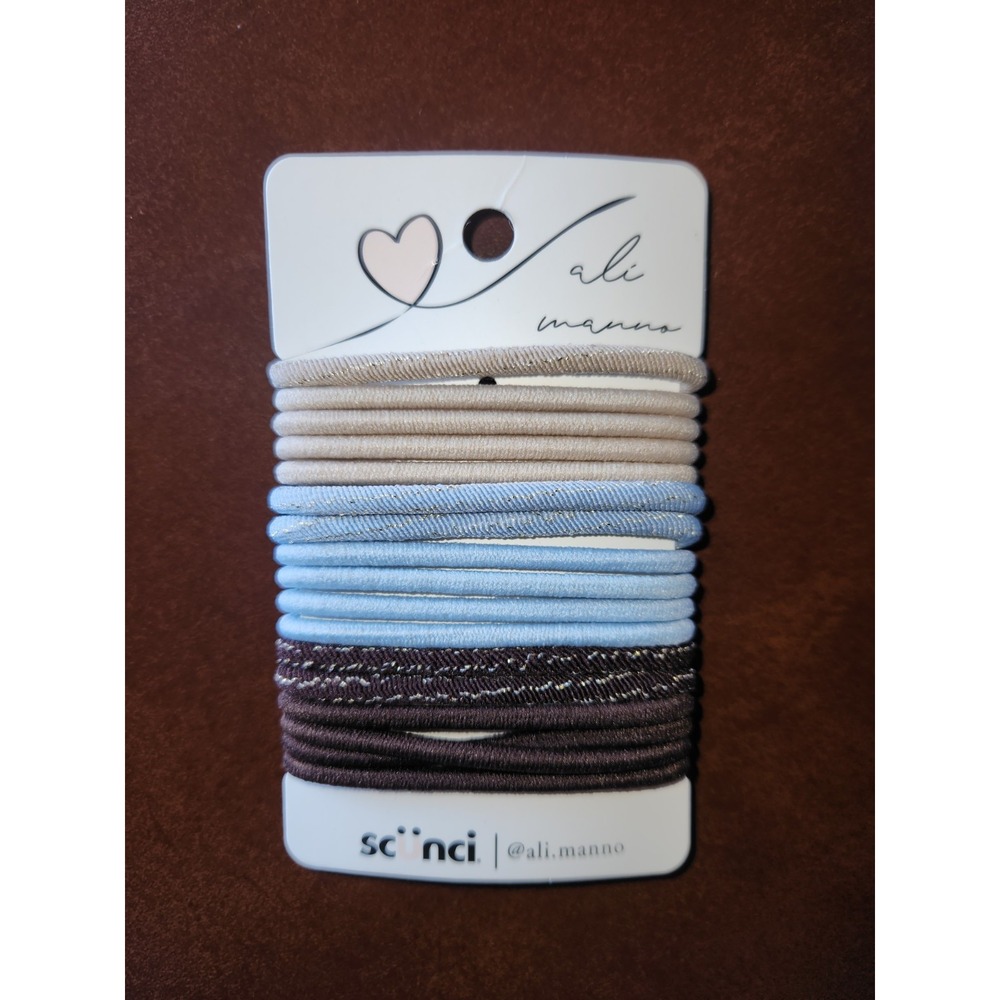 Scunci Ali‎ Manna 18 pack Elastic Hair Ties Brown/Blue/Tan Neutral Colors~NEW~